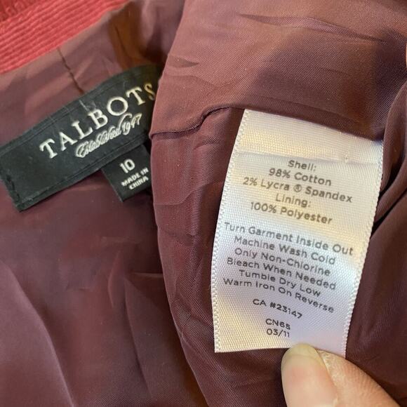 Talbots Woman 10 Fine Wale Corduroy Blazer Jacket Burgundy Red Academia Preppy - Picture 4 of 10